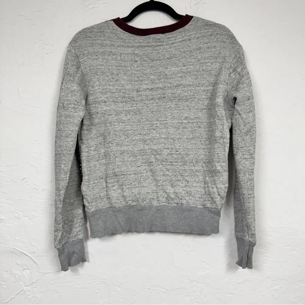 Sandro Paris Grey Red Lace Crew Neck Sweatshirt Womens S Preppy Casual Pullover - Picture 10 of 11